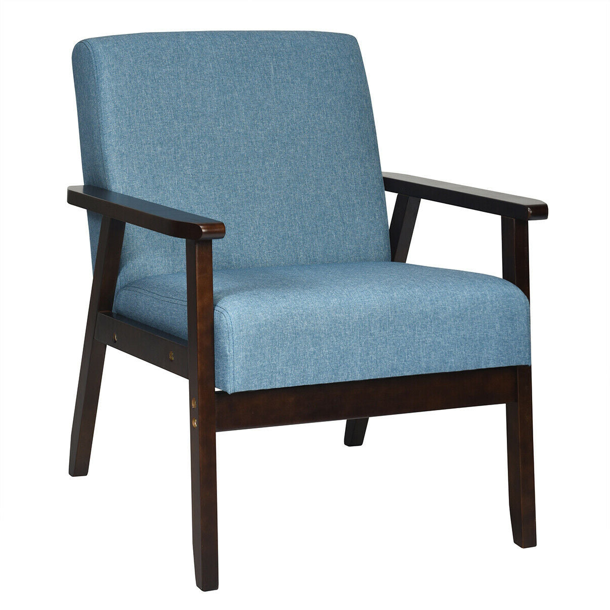 Solid Rubber Wood Fabric Accent Armchair-Orange - Blue