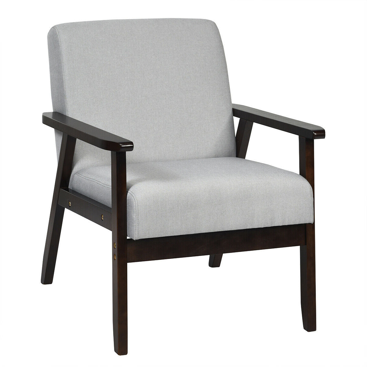 Solid Rubber Wood Fabric Accent Armchair-Orange - Light Gray