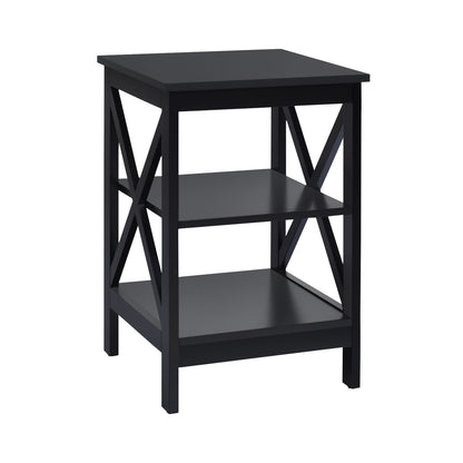 3-Tier X-Design Nightstands with Storage Shelves for Living Room Bedroom-Black