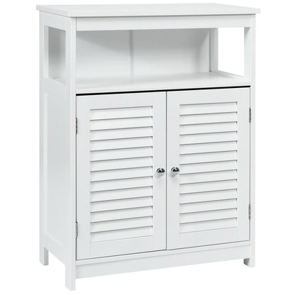 Wood Freestanding Bathroom Storage Cabinet with Double Shutter Door-Brown - White
