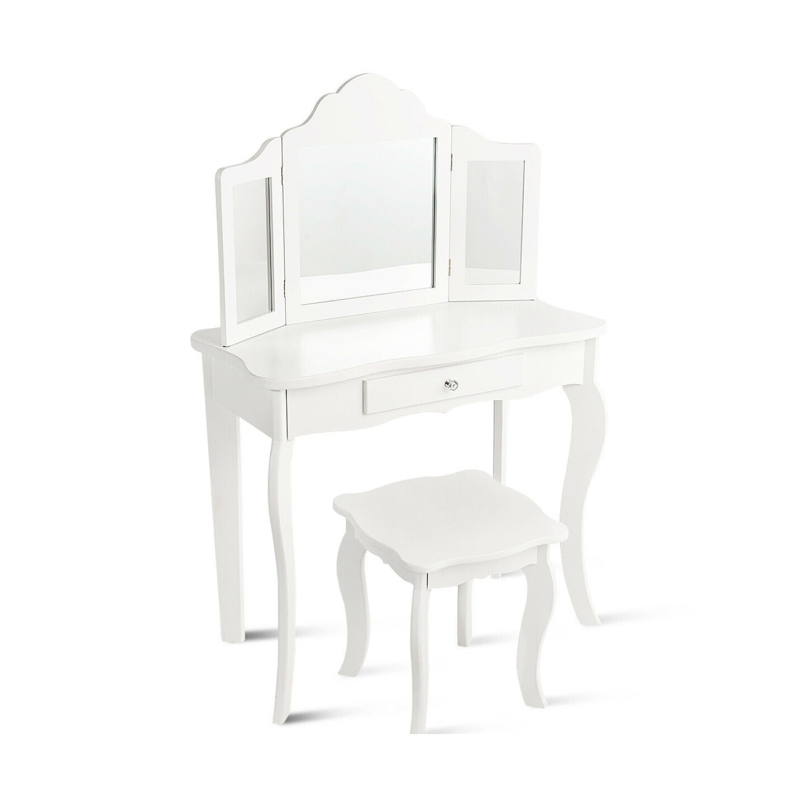 Kids Makeup Dressing Mirror Vanity Table Stool Set - Default