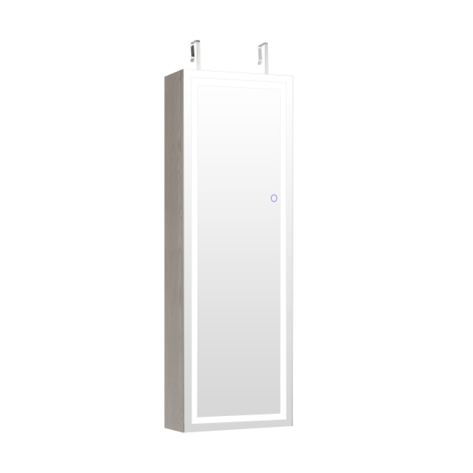 Mirrored Jewelry Armoire with Full Length Mirror and 2 Internal LED Lights-Rustic Brown - White