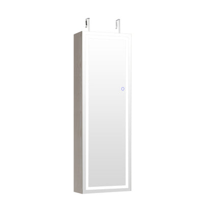 Mirrored Jewelry Armoire with Full Length Mirror and 2 Internal LED Lights-Rustic Brown - White