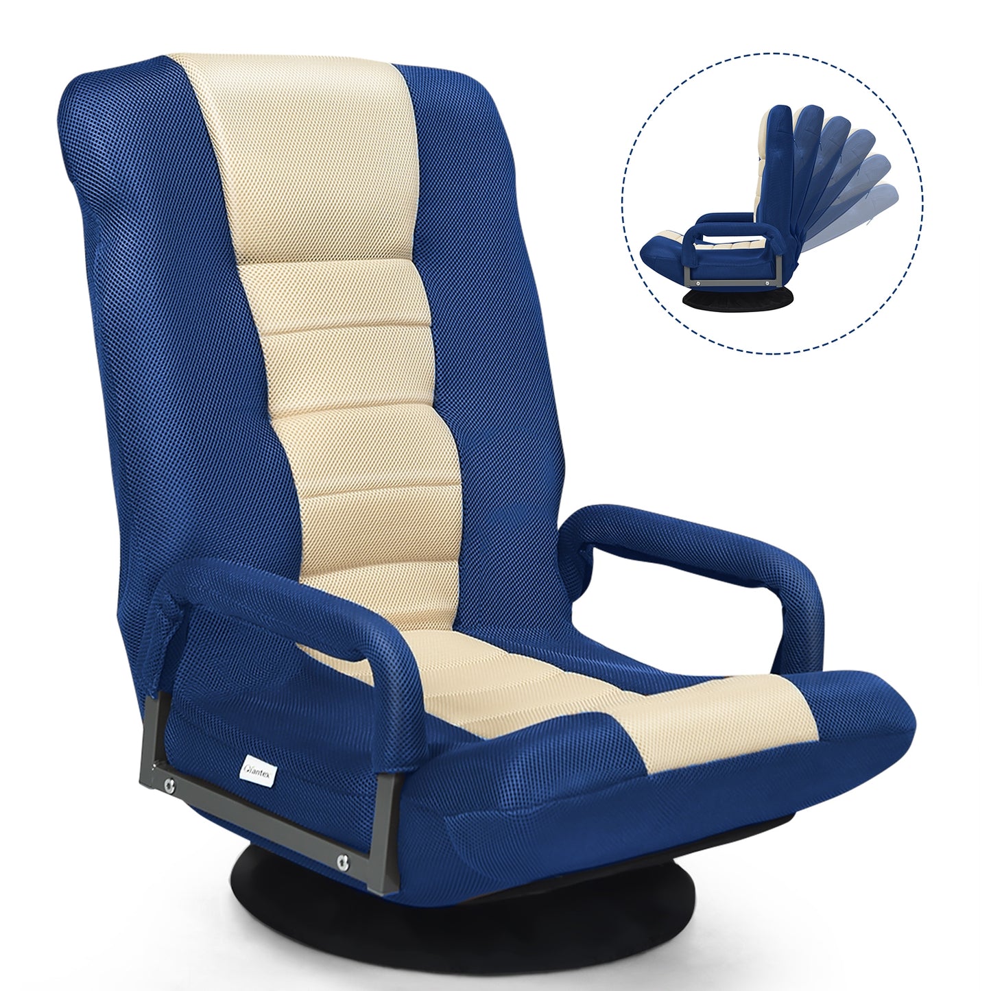 360-Degree Swivel Gaming Floor Chair with Foldable Adjustable Backrest-Blue