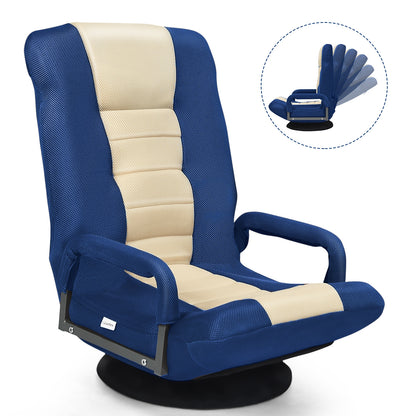 360-Degree Swivel Gaming Floor Chair with Foldable Adjustable Backrest-Blue