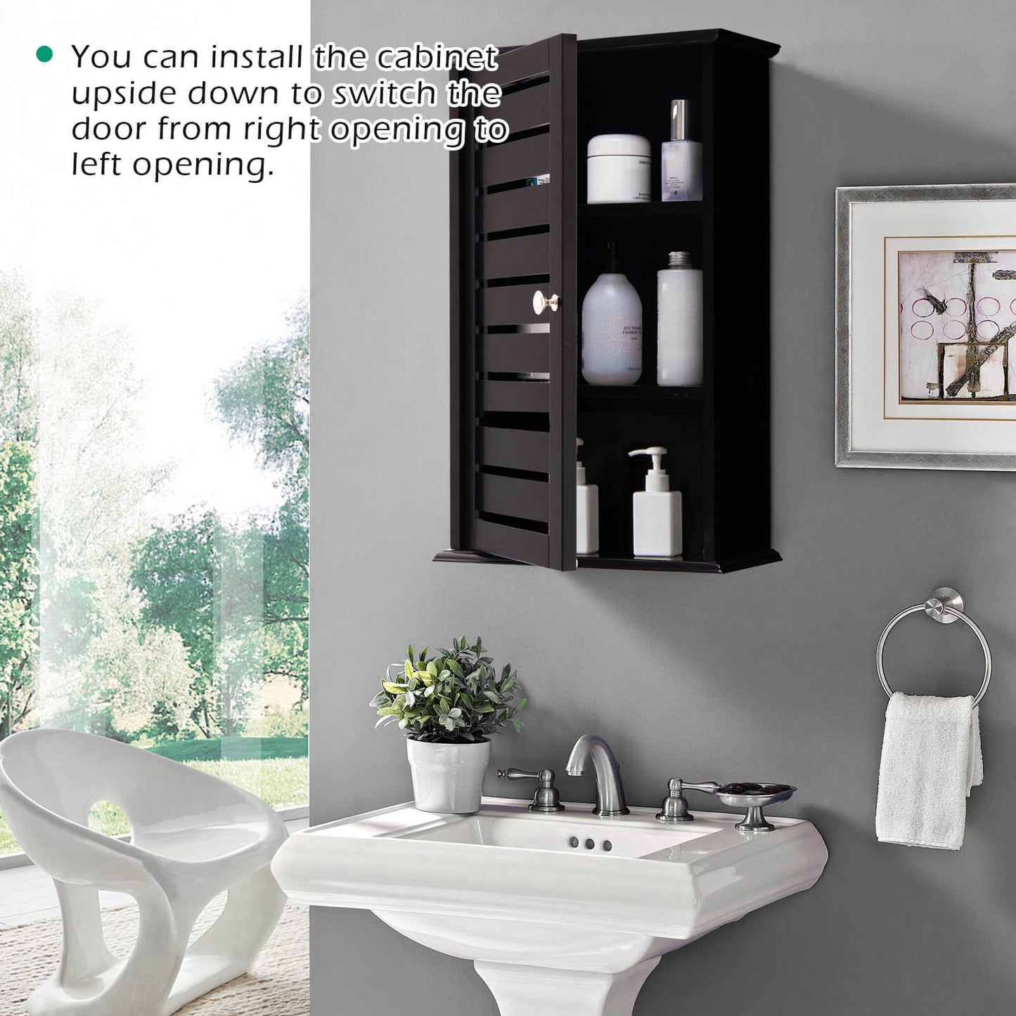 Wall Mount Medicine Cabinet Multifunction Storage Organizer-Dark Brown
