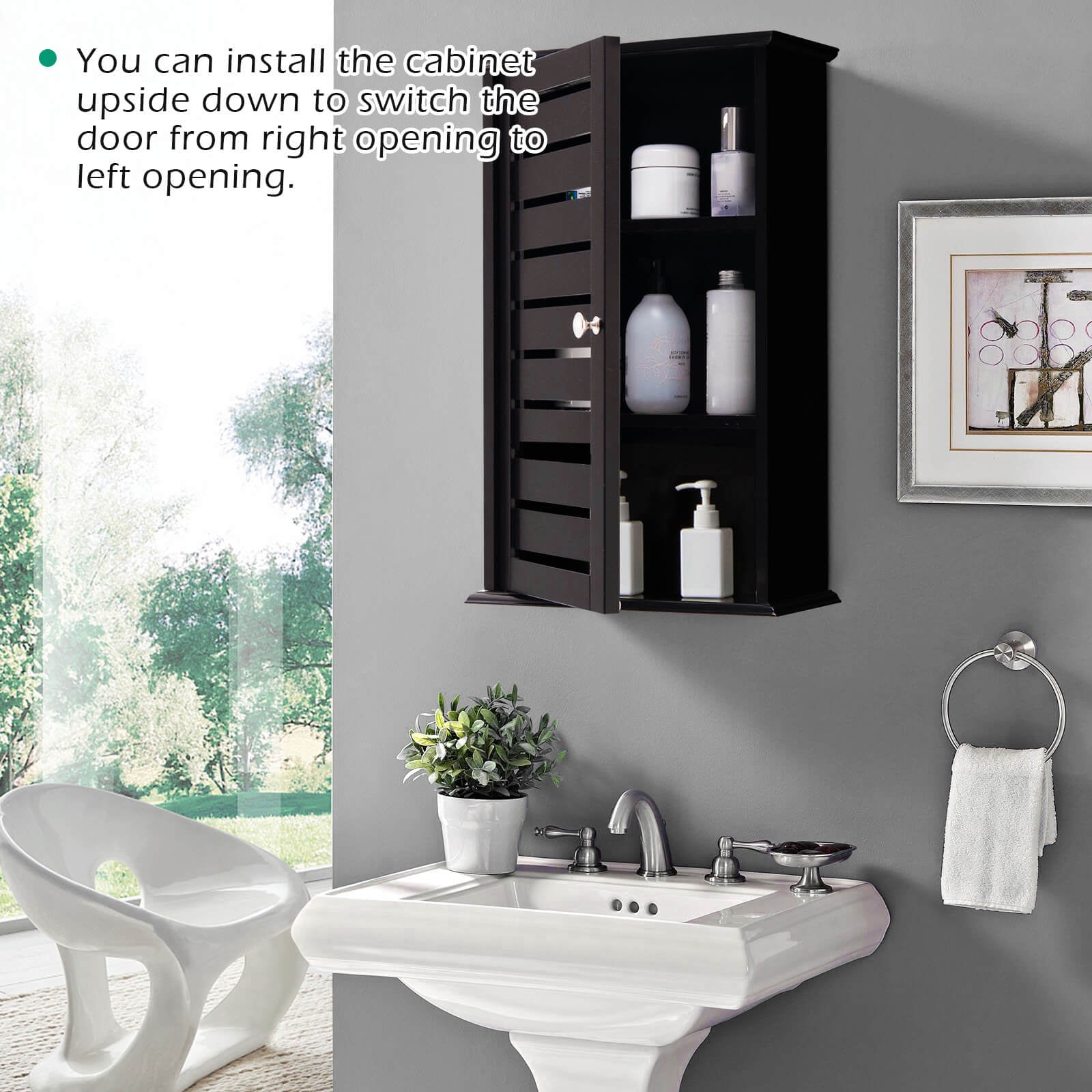 Wall Mount Medicine Cabinet Multifunction Storage Organizer-Dark Brown