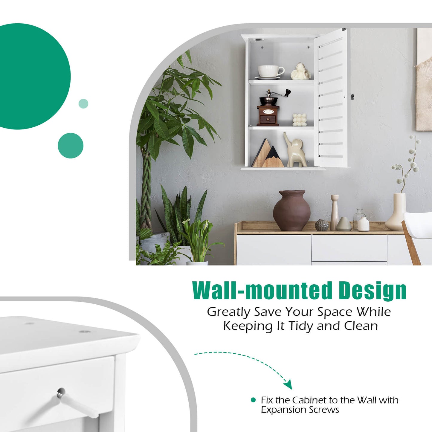 Wall Mount Medicine Cabinet Multifunction Storage Organizer-White