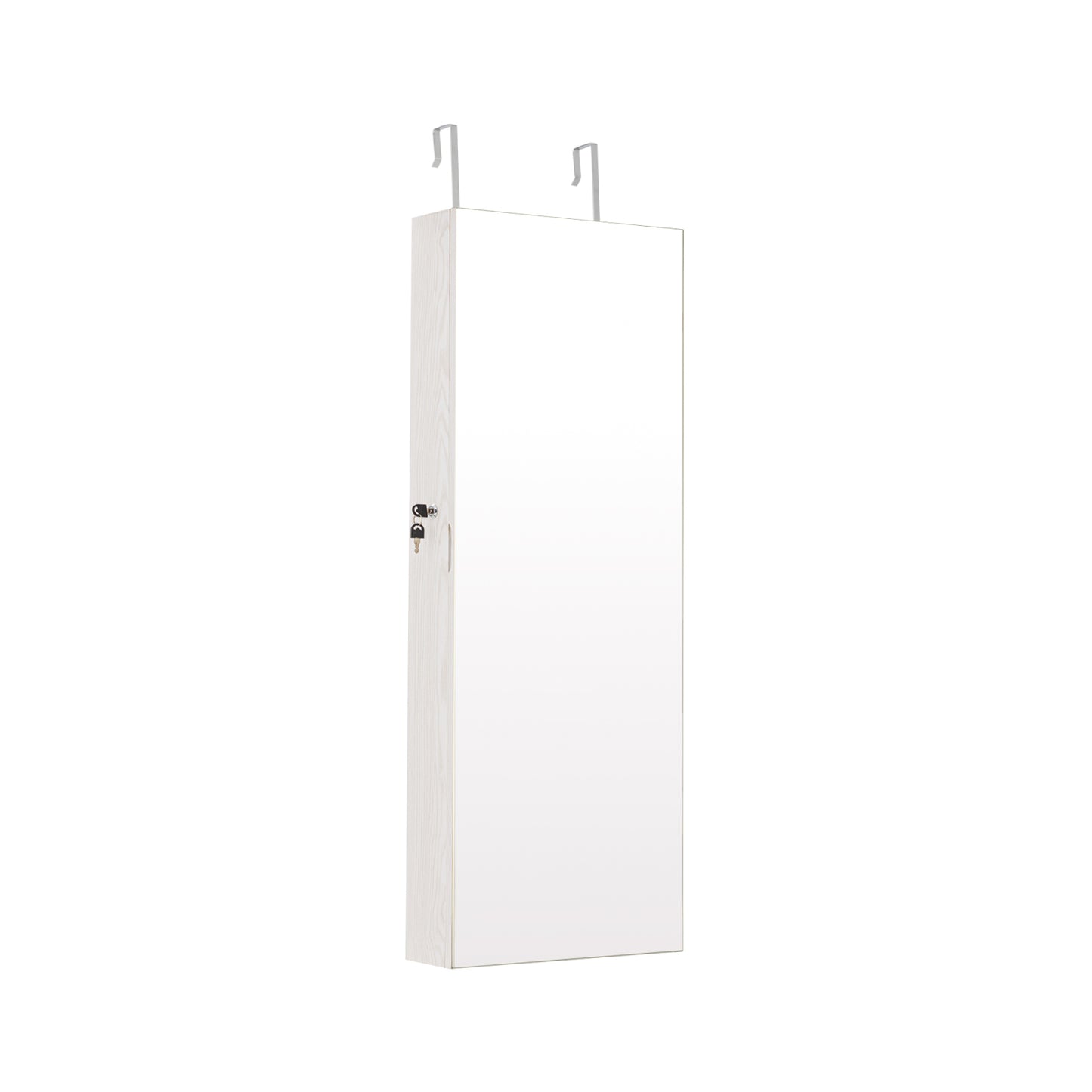 Lockable Storage Jewelry Cabinet with Frameless Mirror-White