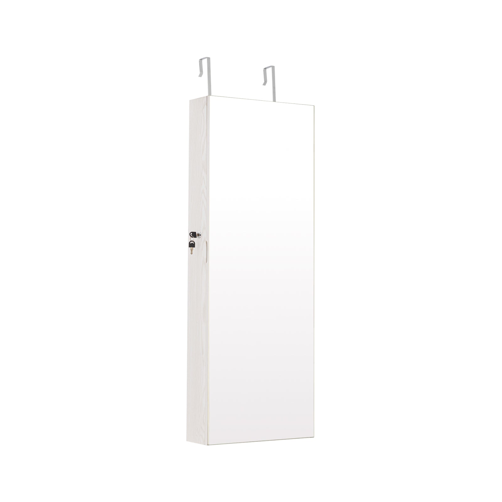 Lockable Storage Jewelry Cabinet with Frameless Mirror-White