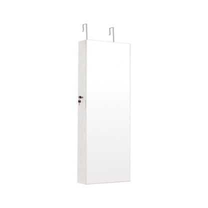 Lockable Storage Jewelry Cabinet with Frameless Mirror-White