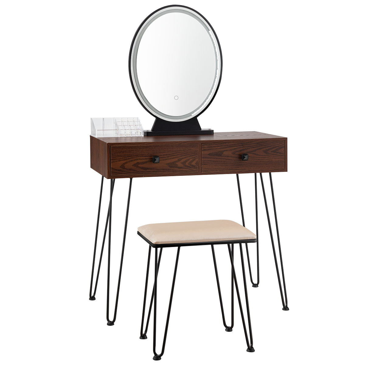 Industrial Makeup Dressing Table with 3 Lighting Modes-Walnut - Walnut