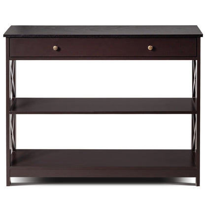 Console Table 3-Tier with Drawer and Storage Shelves-Espresso