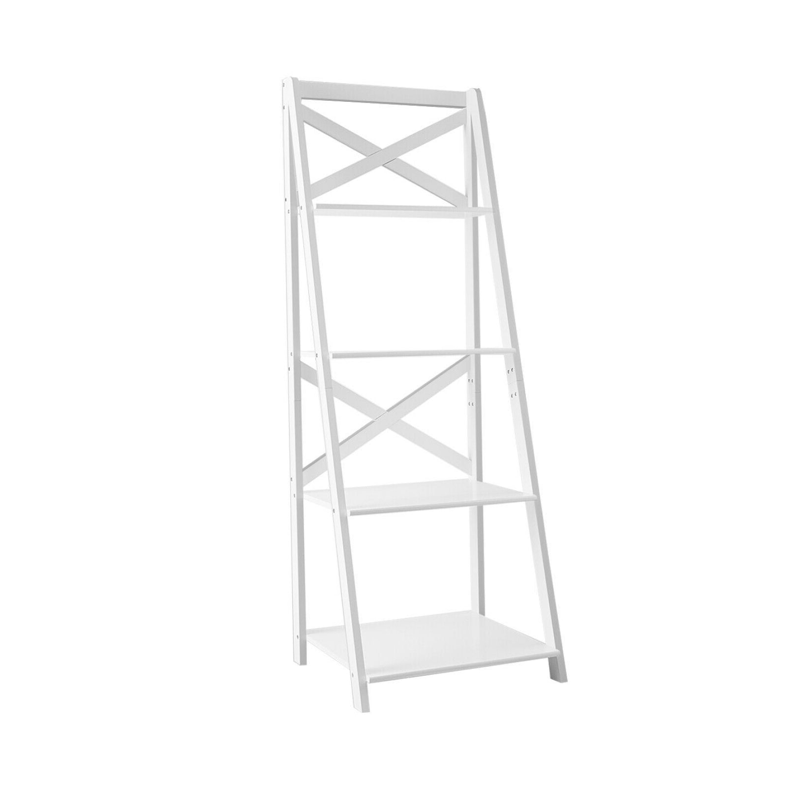 4-tier Leaning Free Standing Ladder Shelf Bookcase-White - White
