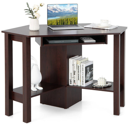 Wooden Study Computer Corner Desk with Drawer-Black - Coffee