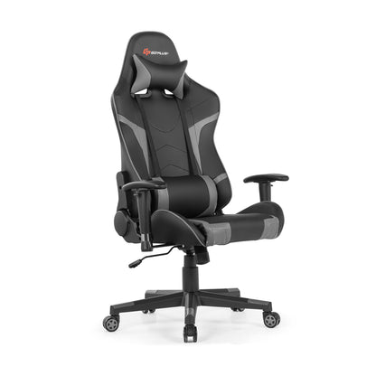 Reclining Swivel Massage Gaming Chair with Lumbar Support-Blue - Gray