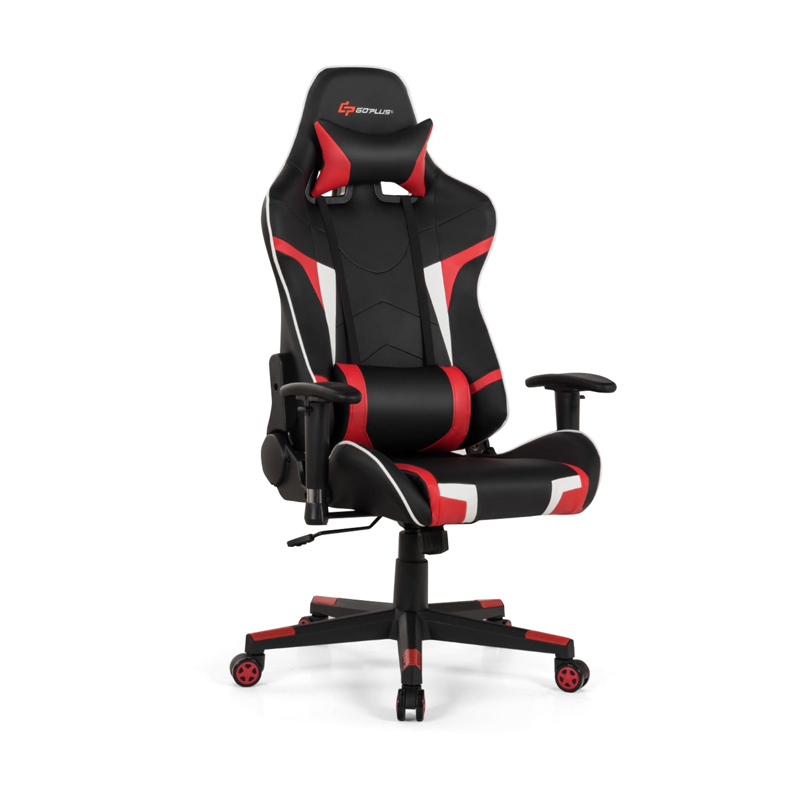 Reclining Swivel Massage Gaming Chair with Lumbar Support-Blue - Red
