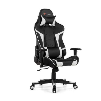 Reclining Swivel Massage Gaming Chair with Lumbar Support-Blue - White