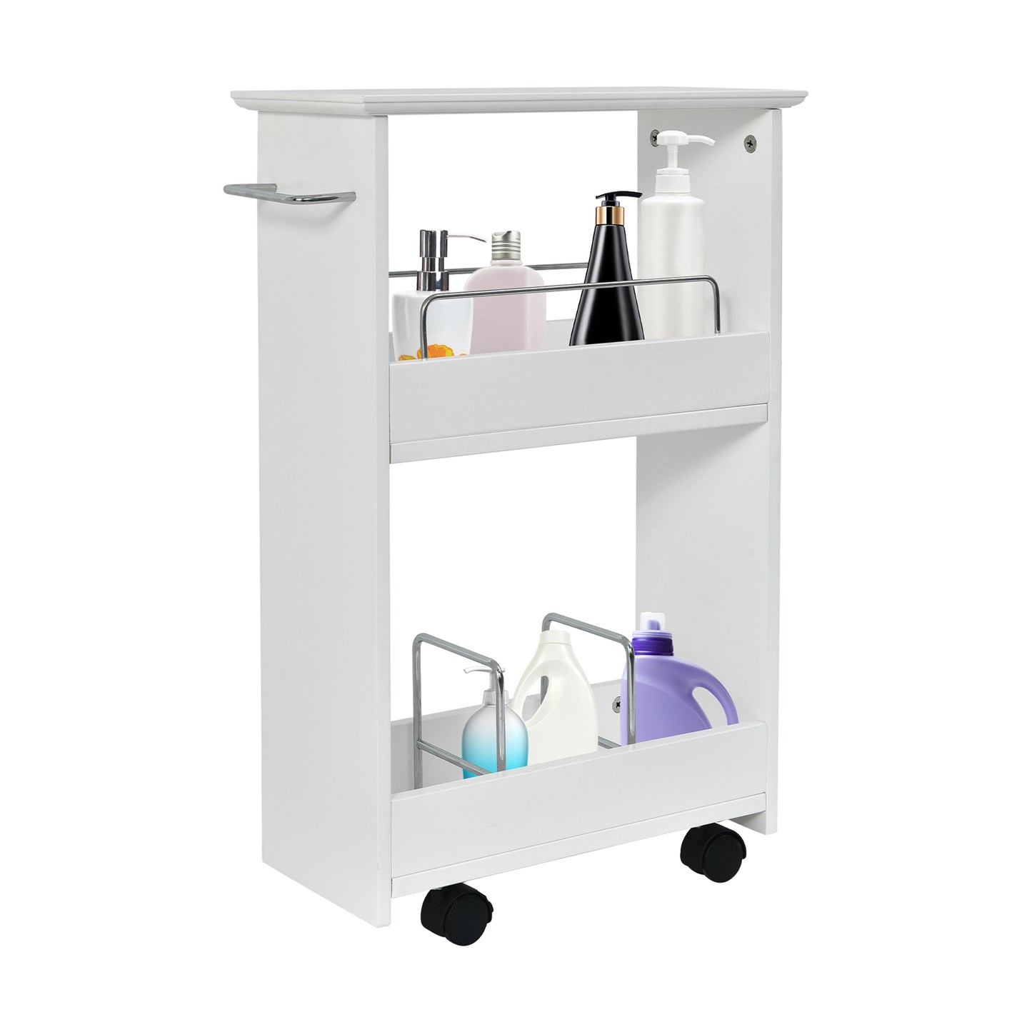 Slim Rolling 3-Tier Bathroom Mobile Shelving Cabinet wih Handle