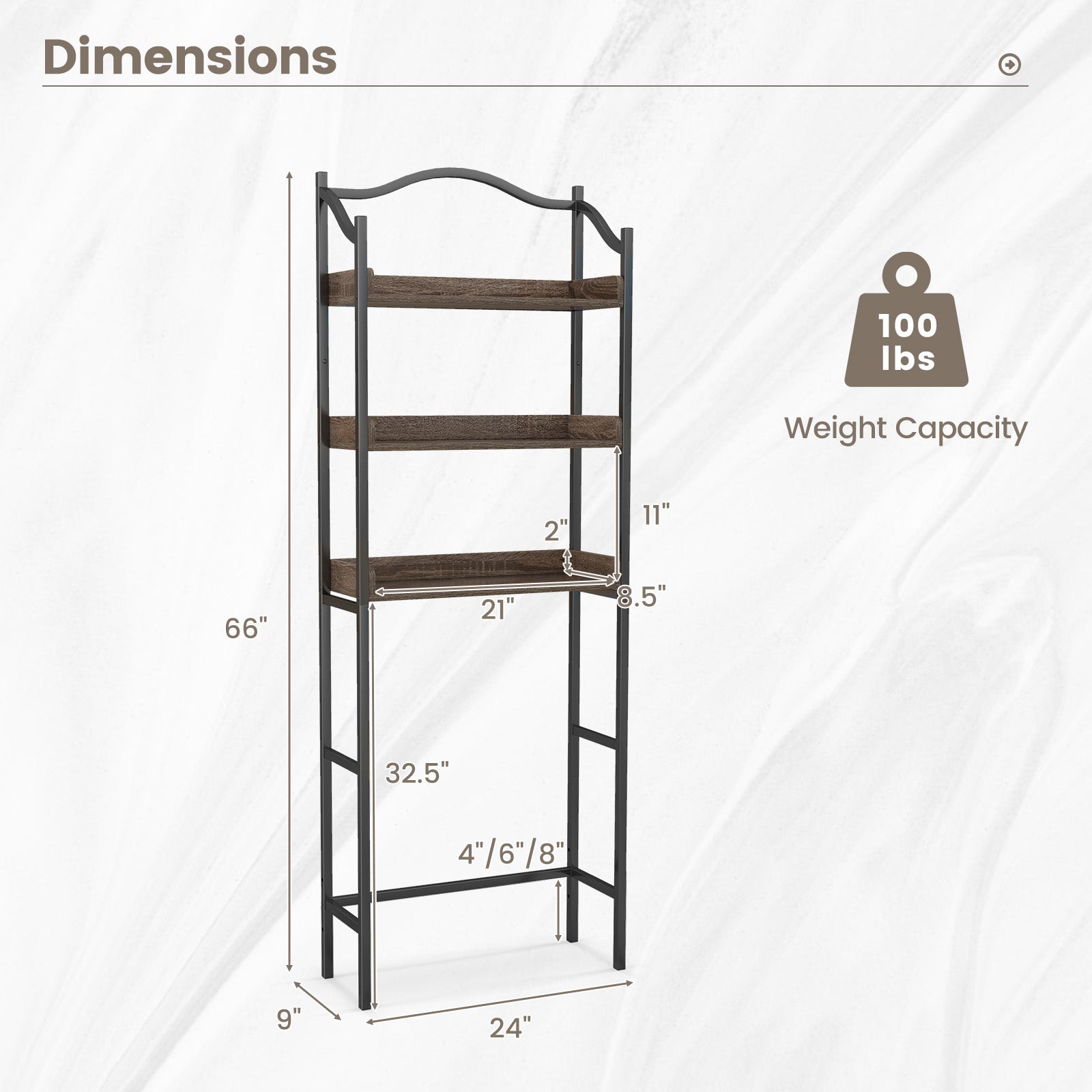 3-Tier Over-The-Toilet Bathroom Spacesaver Storage Rack-Black
