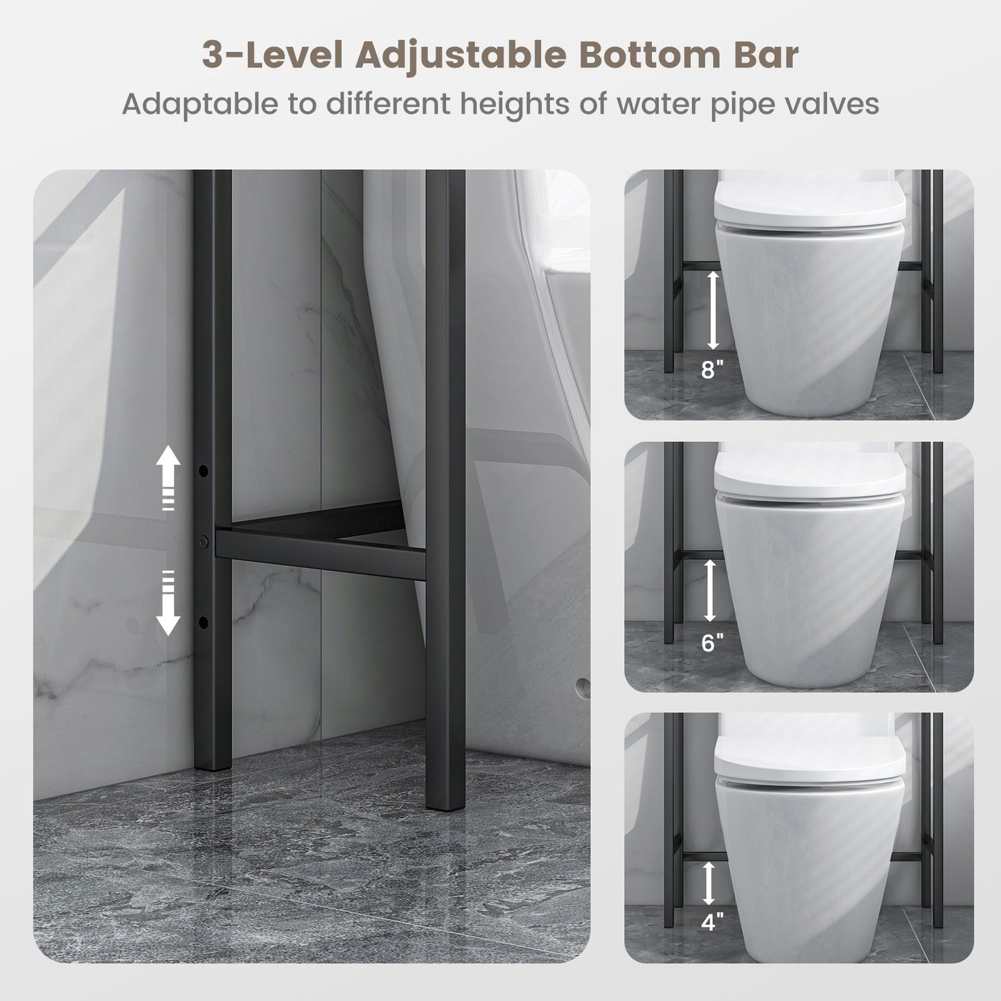 3-Tier Over-The-Toilet Bathroom Spacesaver Storage Rack-Black
