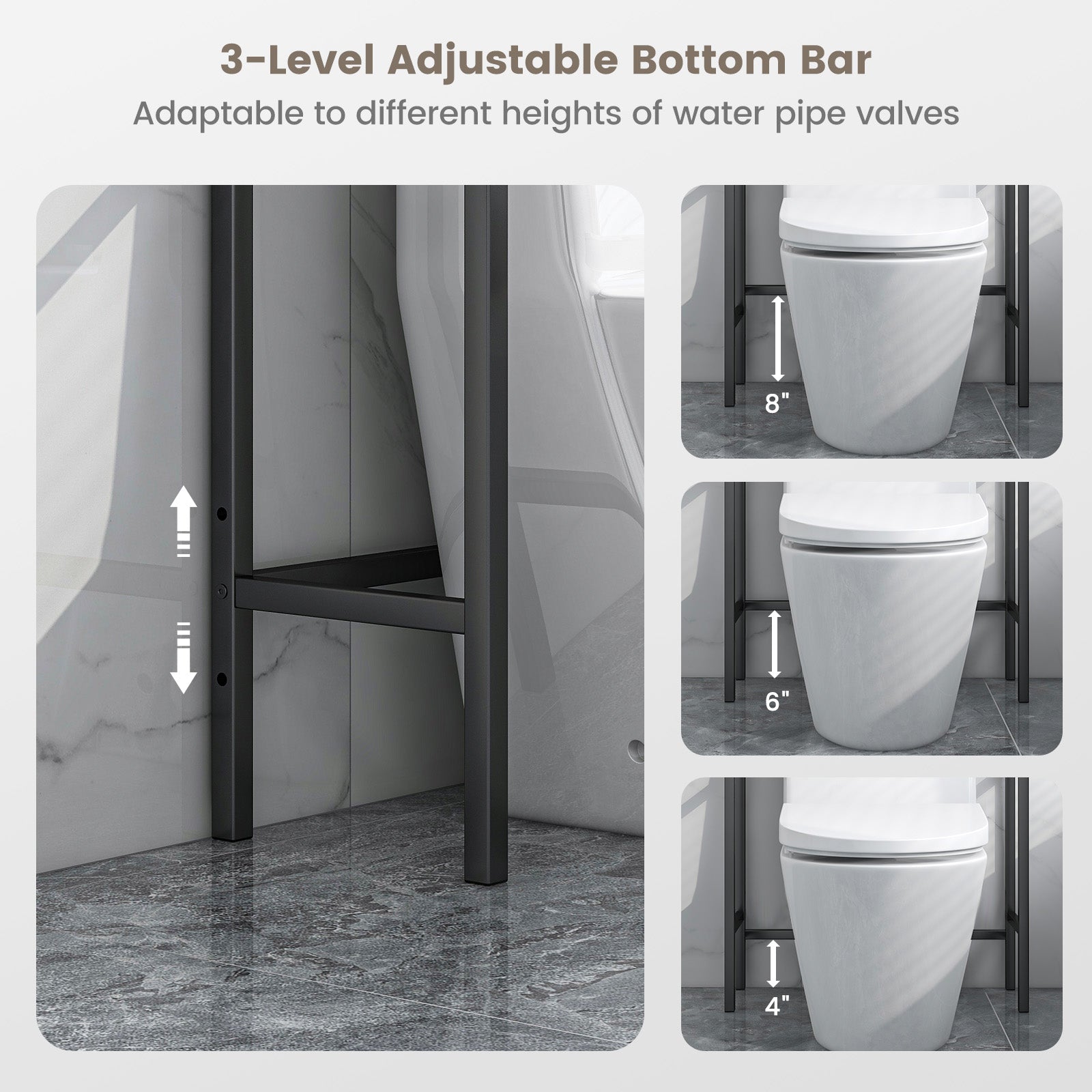 3-Tier Over-The-Toilet Bathroom Spacesaver Storage Rack-Black