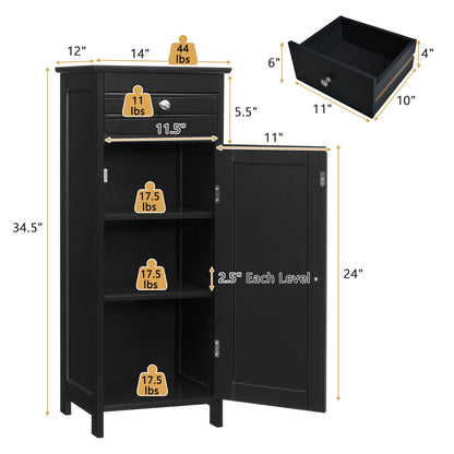 Wooden Storage Free-Standing Floor Cabinet with Drawer and Shelf