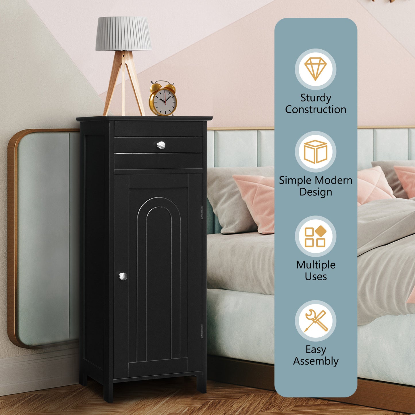 Wooden Storage Free-Standing Floor Cabinet with Drawer and Shelf