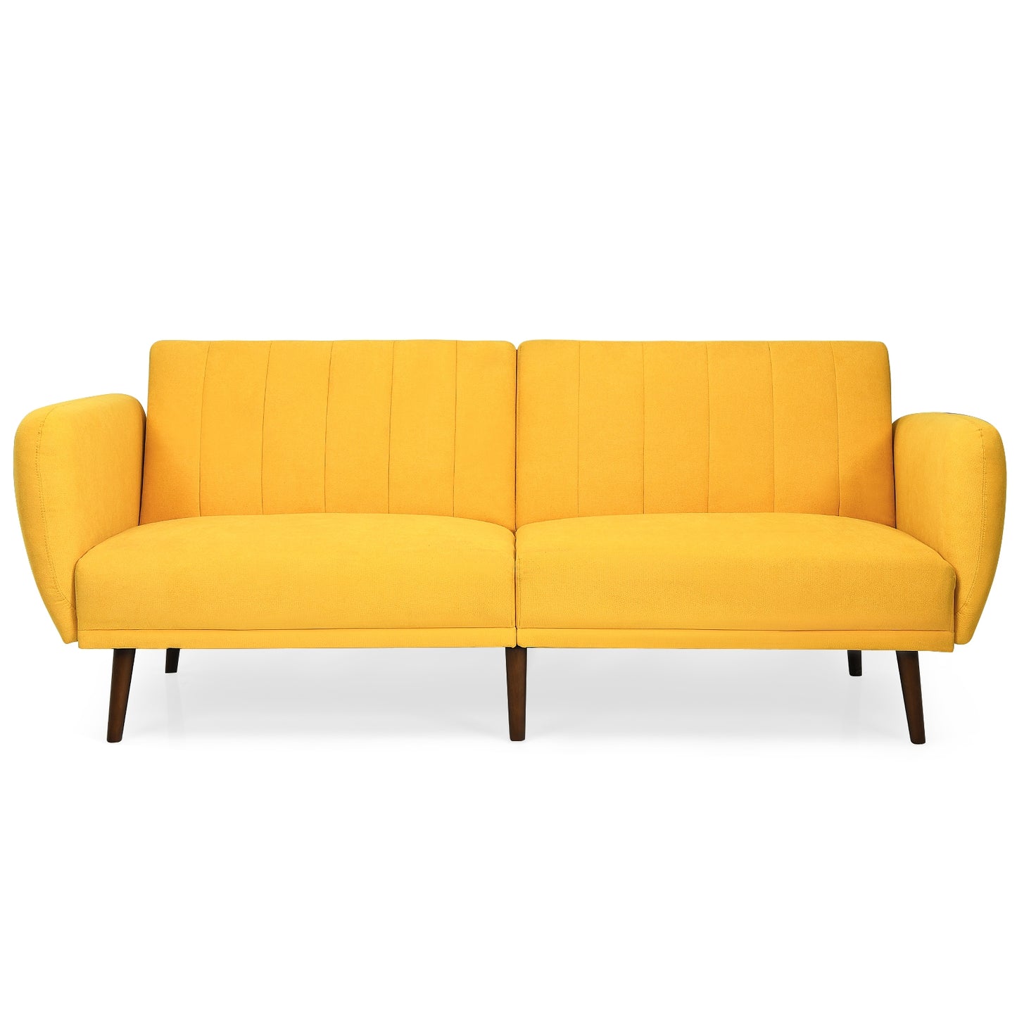 Convertible Futon Sofa Bed Adjustable Couch Sleeper with Wood Legs-Gray - Yellow