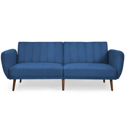 Convertible Futon Sofa Bed Adjustable Couch Sleeper with Wood Legs-Gray - Navy