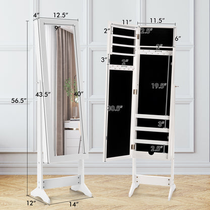 Mirrored Standing Jewelry Cabinet Storage Box-Pink - White