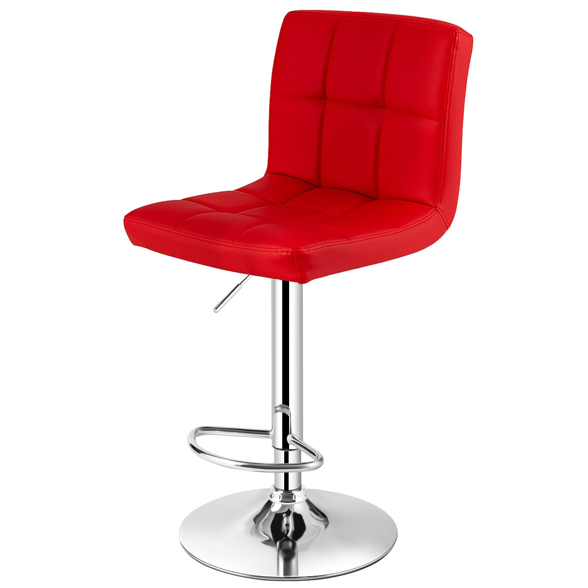 Adjustable Swivel Bar Stool with PU Leather-Brown - Red