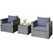 3 Pcs Patio Rattan Furniture Bistro Sofa Set with Cushioned-Gray