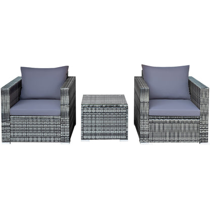 3 Pcs Patio Rattan Furniture Bistro Sofa Set with Cushioned-Navy