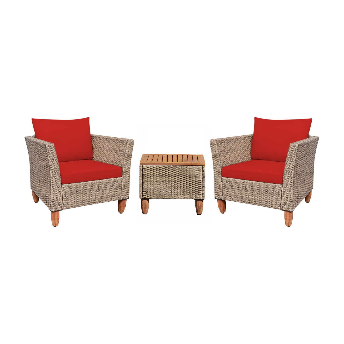 3 Pieces Patio Rattan Furniture Set with Washable Cushion for Yard Porch-Red