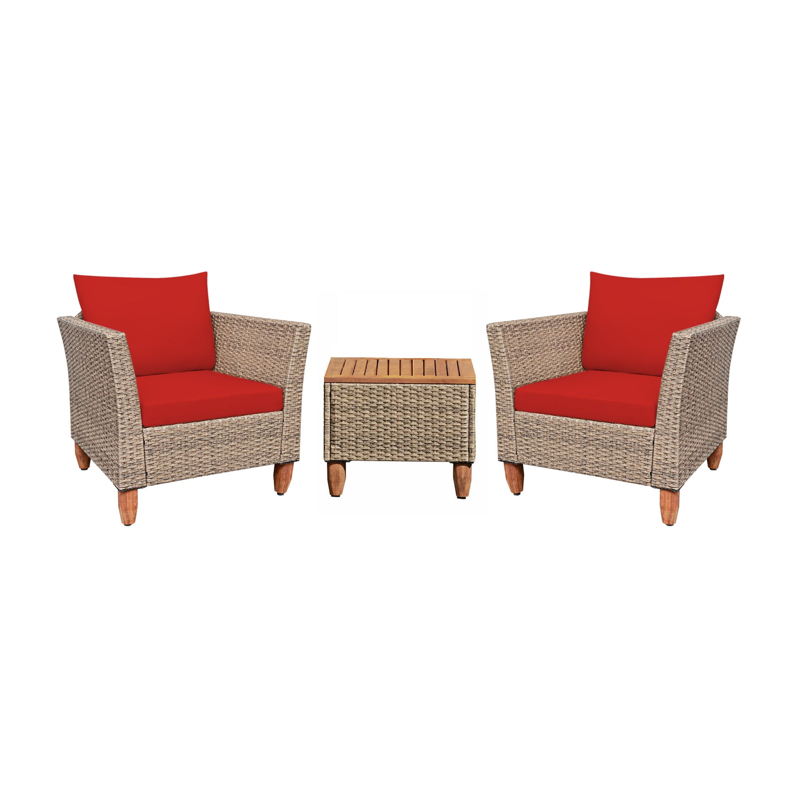 3 Pieces Patio Rattan Furniture Set with Washable Cushion for Yard Porch-Red