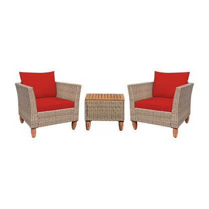 3 Pieces Patio Rattan Furniture Set with Washable Cushion for Yard Porch-Red