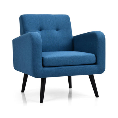 Modern Upholstered Comfy Accent Chair Single Sofa with Rubber Wood Legs-Navy - Navy