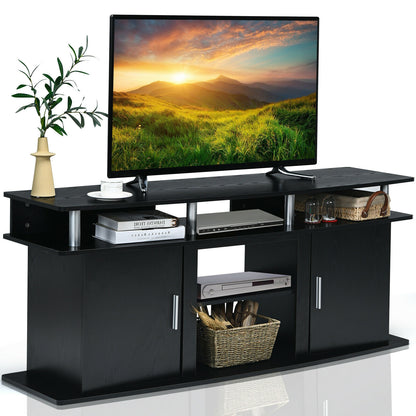 63 Inch TV Entertainment Console Center with 2 Cabinets-Black - Black
