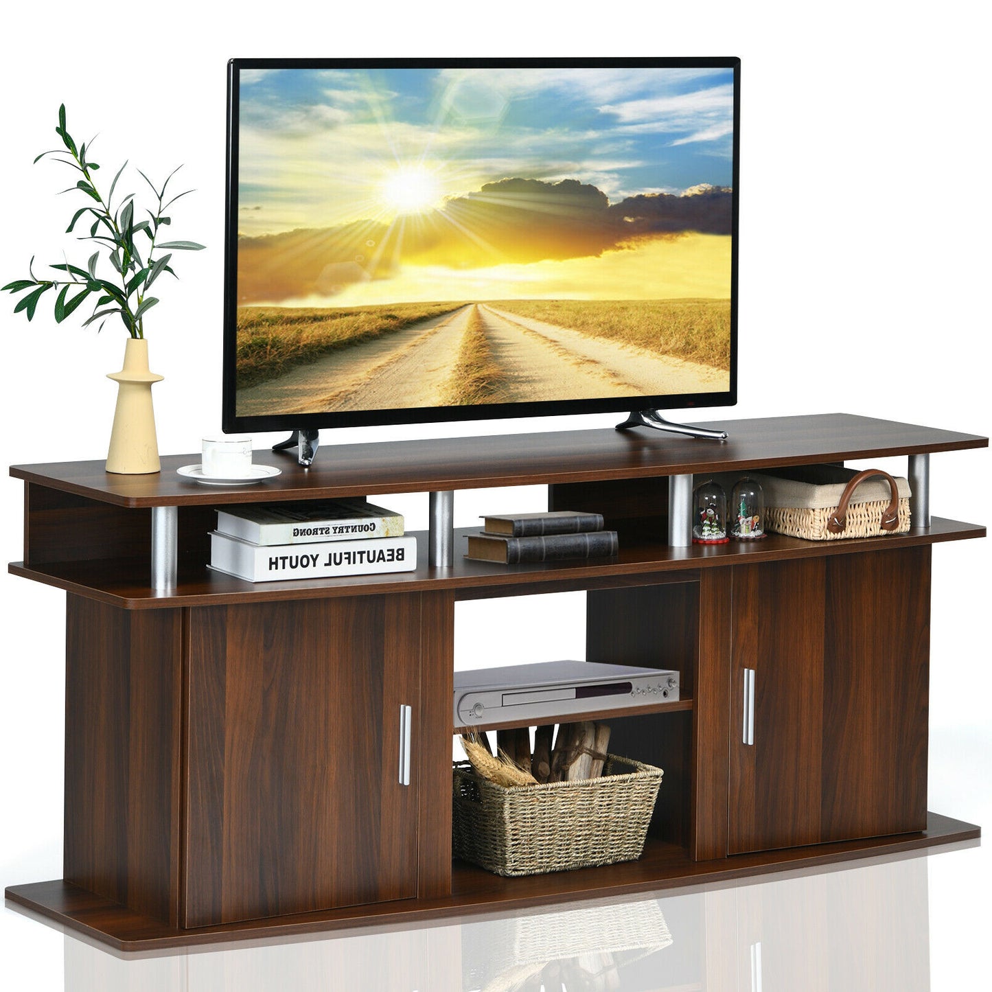 63 Inch TV Entertainment Console Center with 2 Cabinets