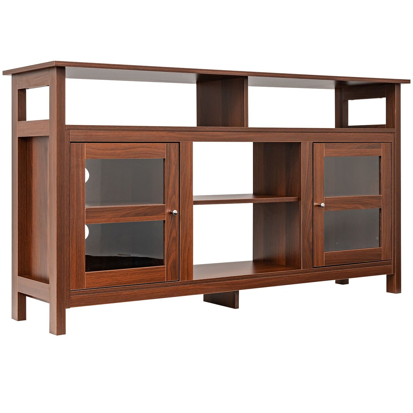 58 Inch TV Stand Console Center with 2 Cabinets and Open Shelf-Walnut - Walnut