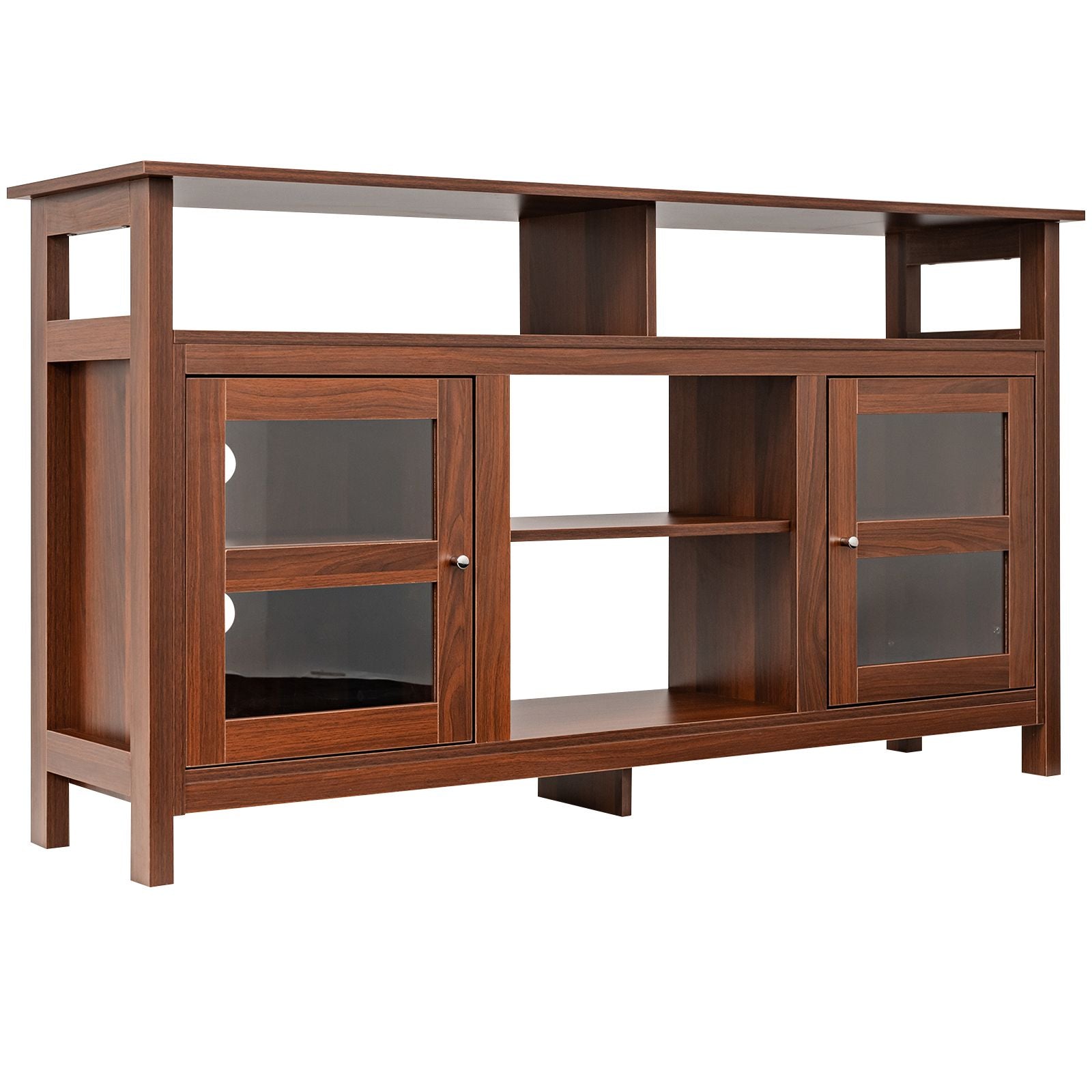 58 Inch TV Stand Console Center with 2 Cabinets and Open Shelf-Walnut - Walnut