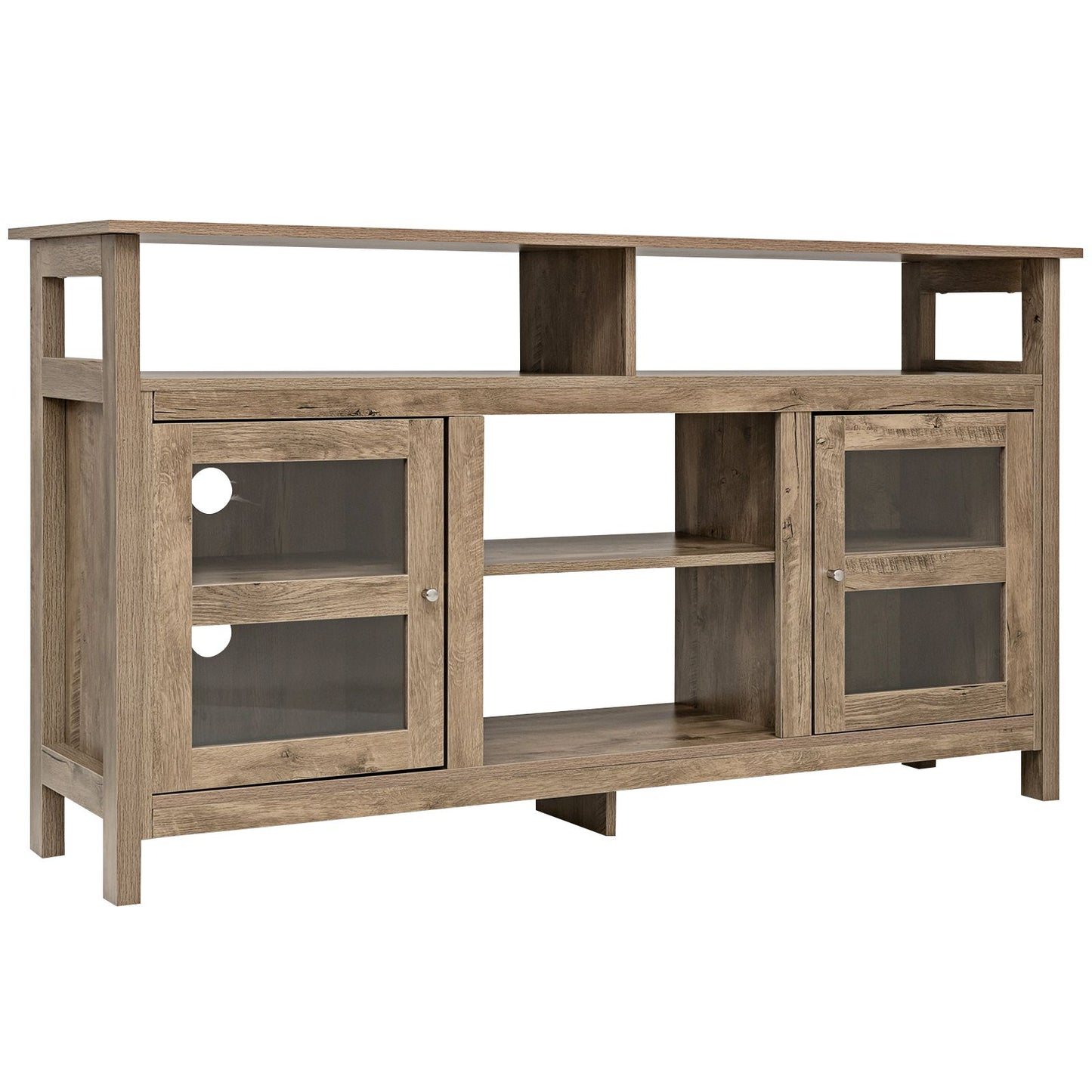 58 Inch TV Stand Console Center with 2 Cabinets and Open Shelf-Walnut - Natural