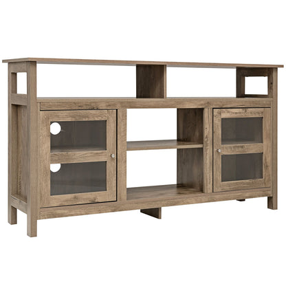 58 Inch TV Stand Console Center with 2 Cabinets and Open Shelf-Walnut - Natural