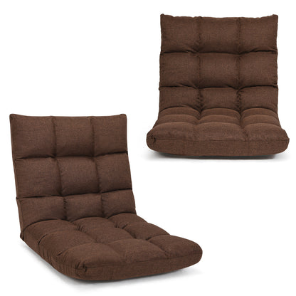 14-Position Adjustable Folding Lazy Gaming Sofa-Coffee - Coffee