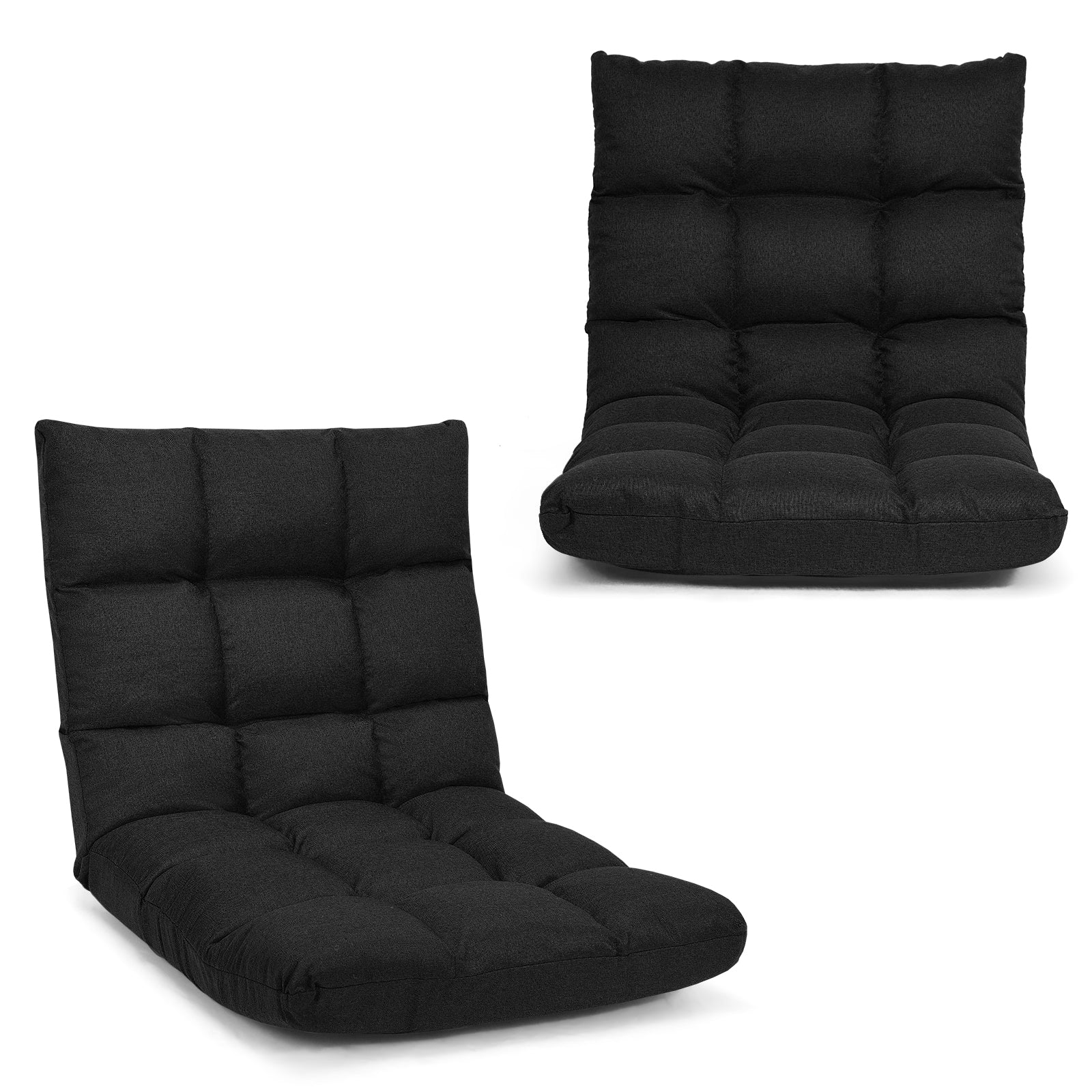 14-Position Adjustable Folding Lazy Gaming Sofa-Coffee - Black