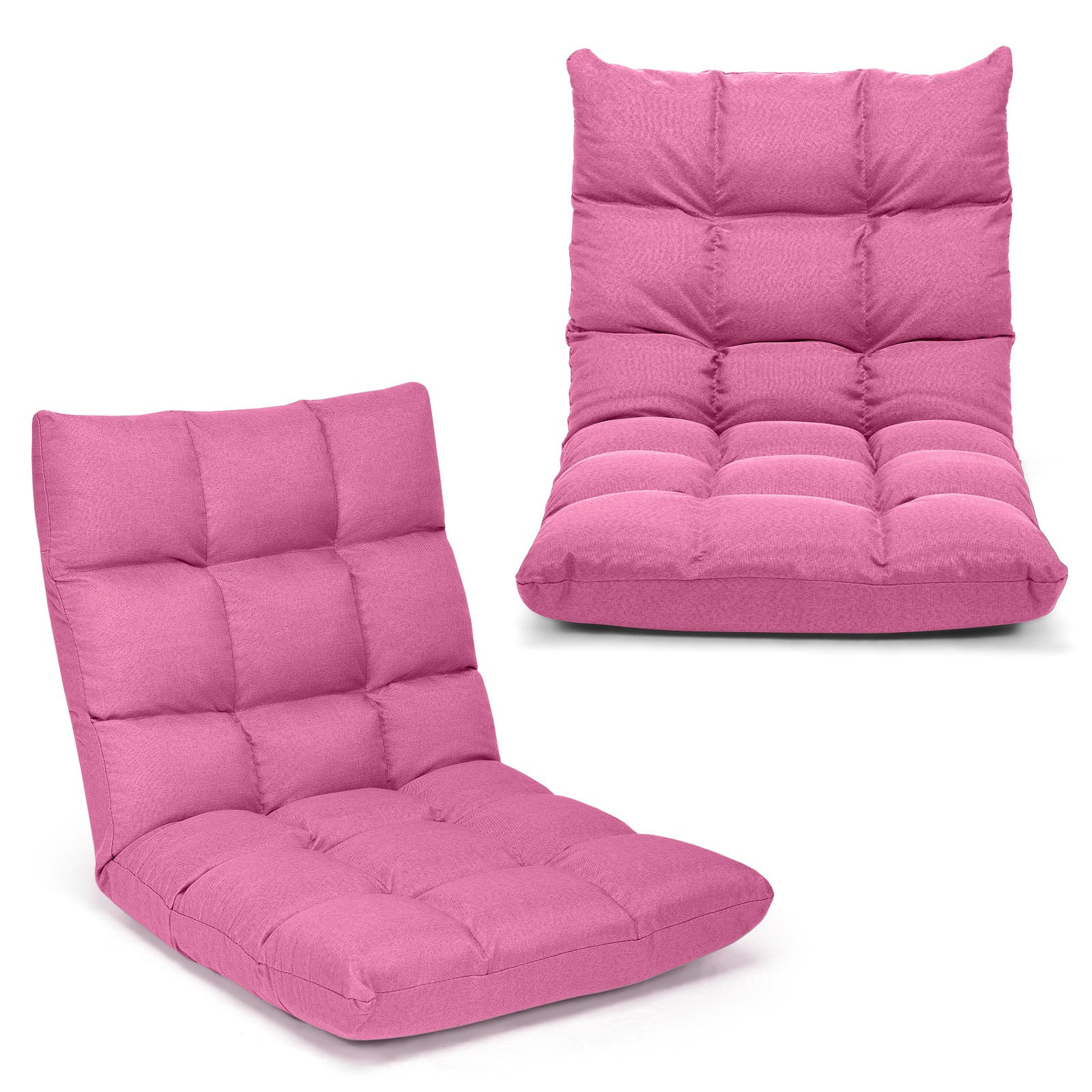 14-Position Adjustable Folding Lazy Gaming Sofa-Coffee - Pink