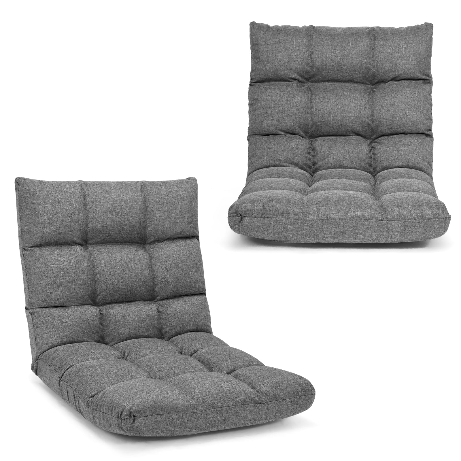 14-Position Adjustable Folding Lazy Gaming Sofa-Coffee - Gray