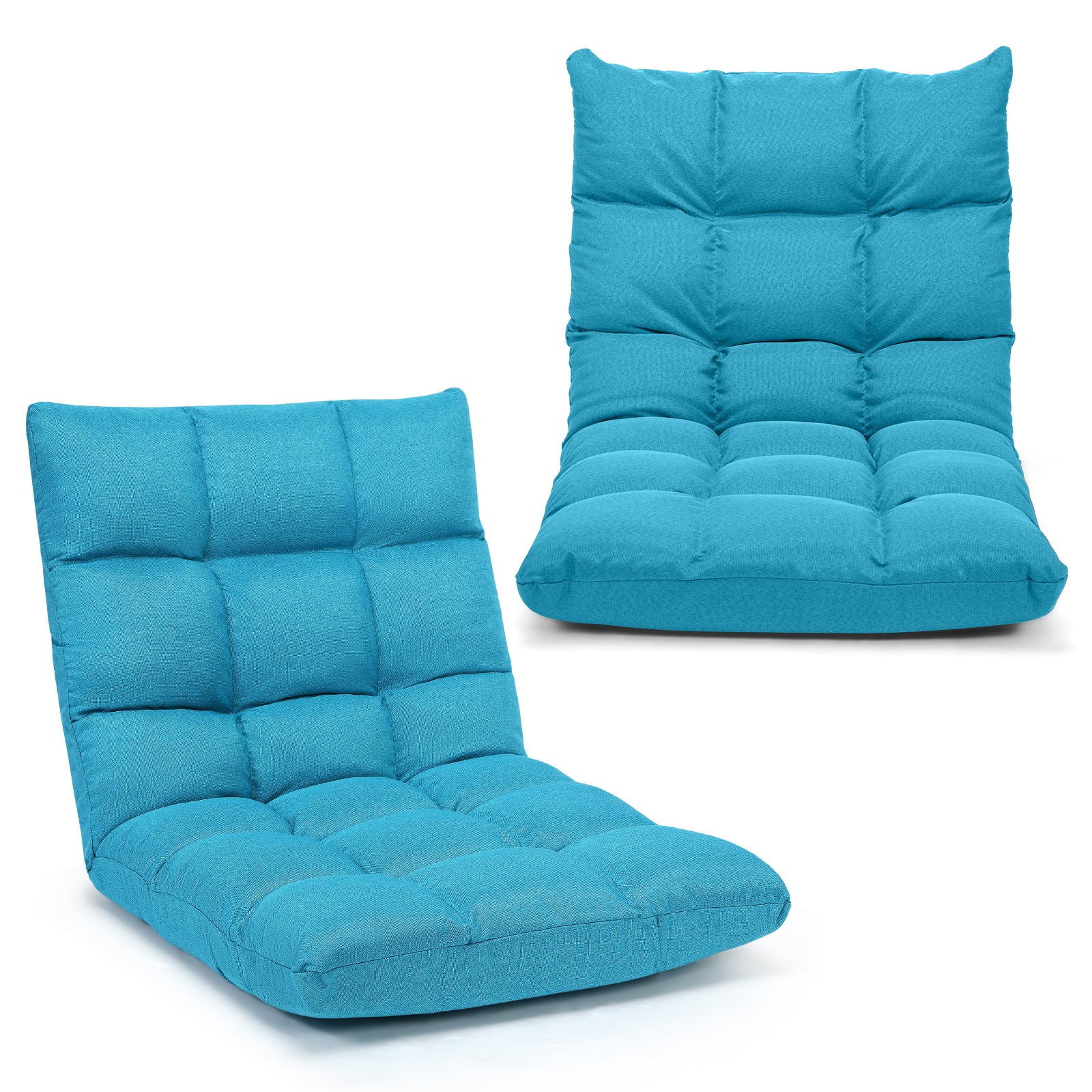 14-Position Adjustable Folding Lazy Gaming Sofa-Coffee - Light Blue