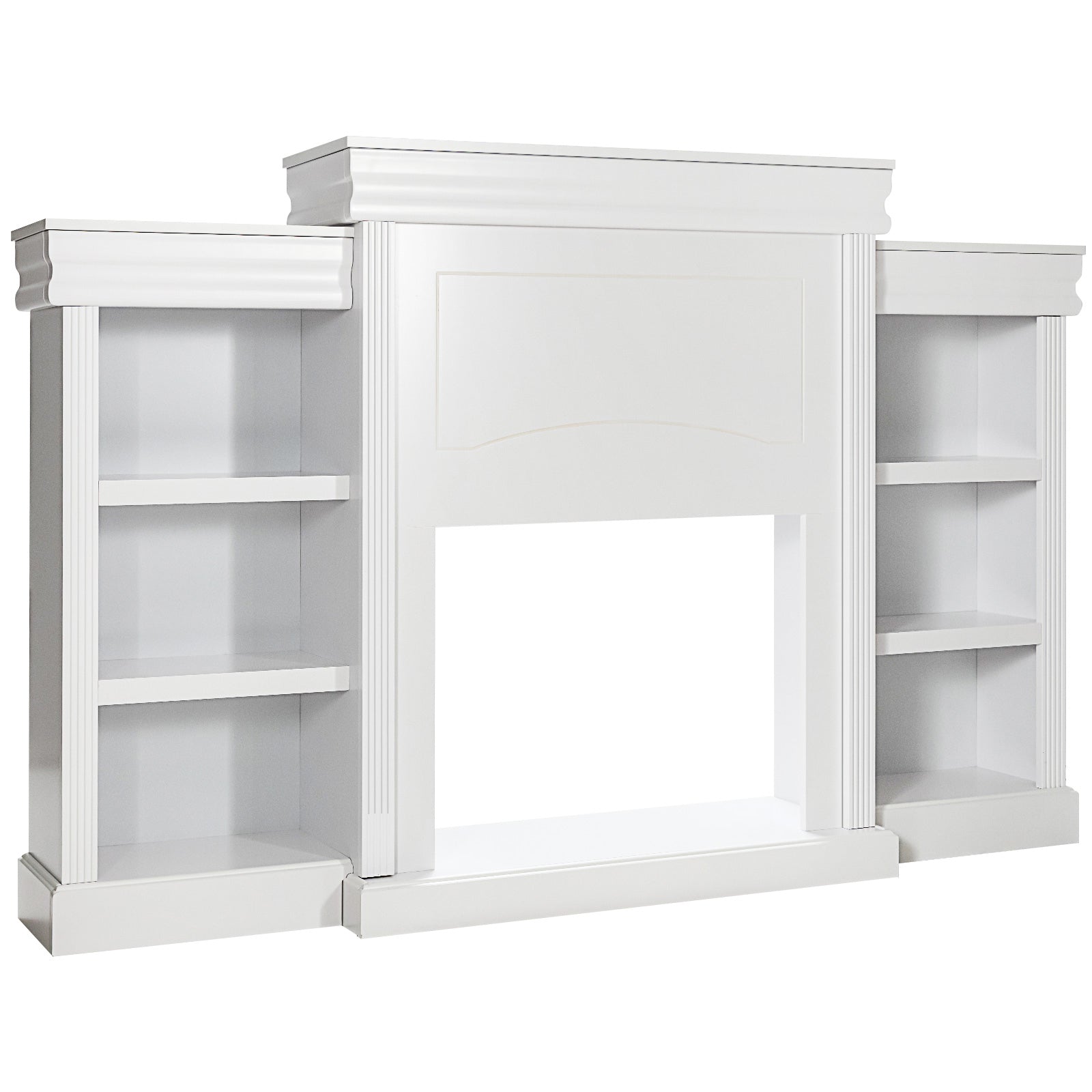 70 Inch Modern Fireplace Media Entertainment Center with Bookcase-Black - White